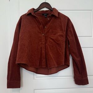 Rust color cropped corduroy button up